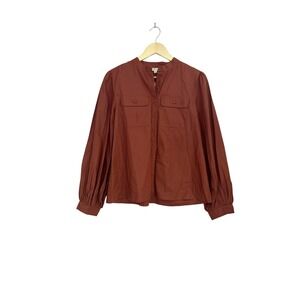 Anthropologie Nikasha Utility Cargo Blouse Rust Cotton Balloon Sleeve Small NWT